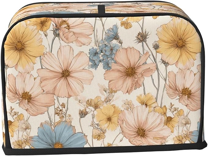 2 Slice Toaster Cover for Kitchen Flower Vintage Botanical Waterproof and Dustproof Toaster Dust Cover with Side Pockets Decorative Universal Cover for Wide Slot Toasters and Small Appliances