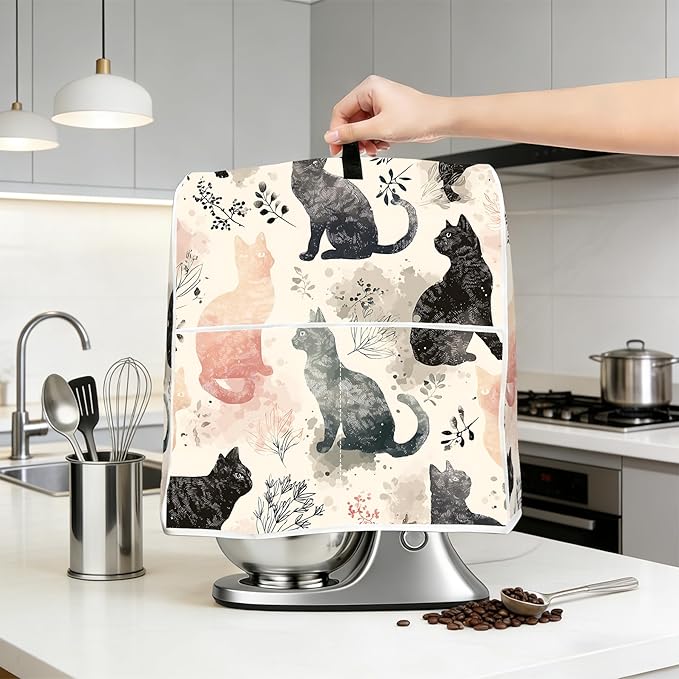 Stand mixer cover with handle and storage bag, reusable and washable, stylish retro floral design, keeps kitchen countertops clean and tidy (fits 6-8 quart mixers).