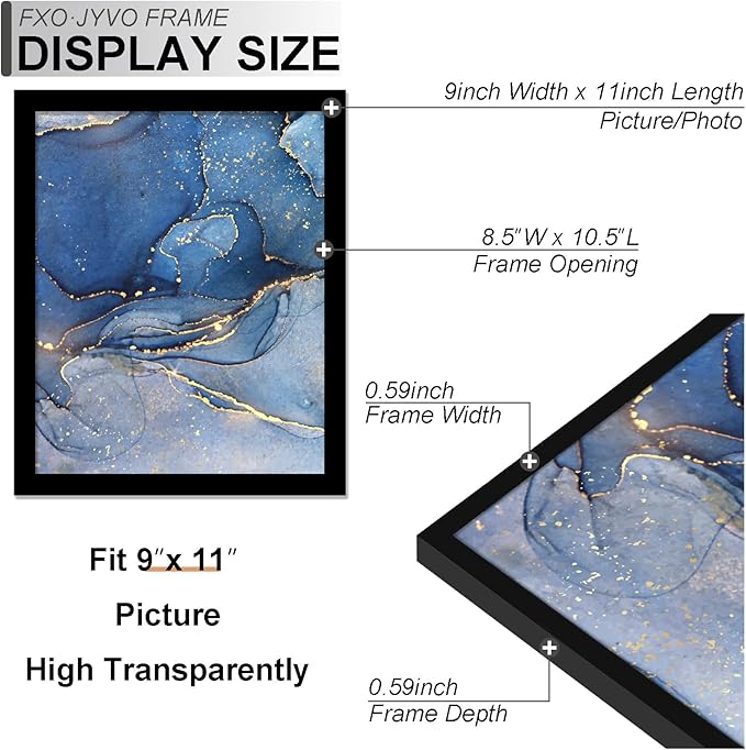 9x11 Picture Frame Set of 6, Black Frame for 9 x 11 Inch Picture Poster Photo, Light Weight and High Transparent 9 by 11 Frame for Wall - 6 Pack/Black/9"x11"