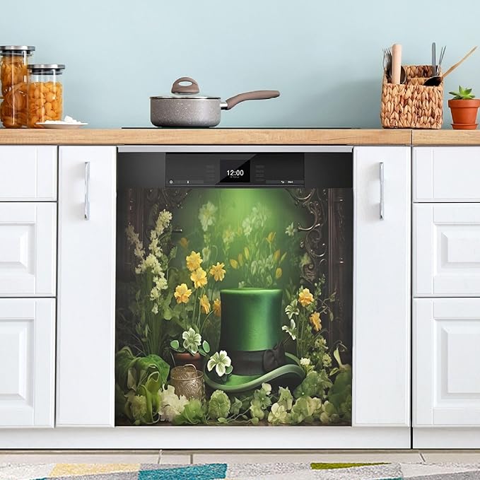 Dishwasher Magnet Cover, St. Patrick Hat Magnet Sticker Fridge Panel Decal for Home Kitchen Decor, 23x26 in