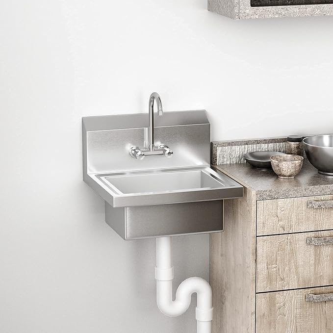 Bonnlo Upgraded Commercial Hand Wash Sink Stainless Steel Prep/ Bar Sinks - Wall Mount Utility Sink with Faucet, Heavy Duty Hand Washing Basin for Commercial Restaurant RV Kitchen, 17x 15 x 14