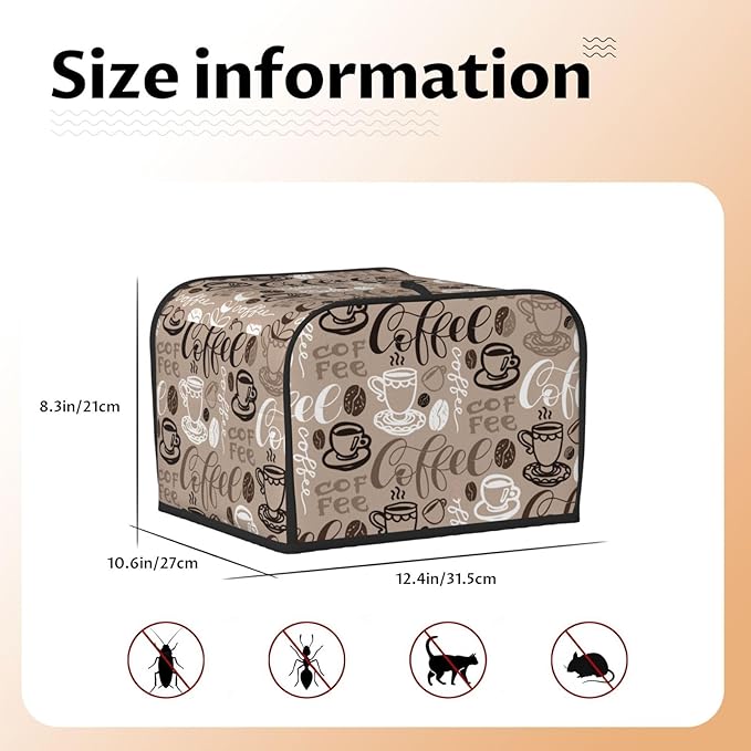 Brown Coffee Pattern 4 Slice Toaster Cover, Waterproof Toaster Dust Cover Bread Maker Protective Cover For Small Kitchen Appliance Dining Room Table Home Decor Gifts