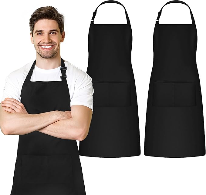 Adjustable Bib Apron 100% Polyester Kitchen Aprons Waterdrop Resistant Aprons with Adjustable Strap, Pockets & Long Ties