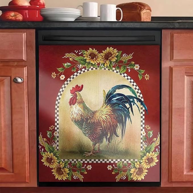 Farm Rooster Decorative Dishwasher Door Magnet Cover - Sticker Panel for Kitchen