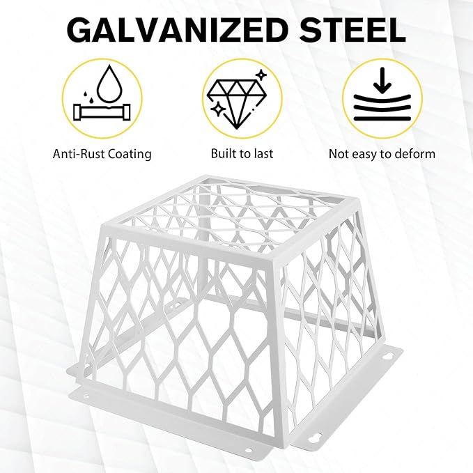 Dryer Vent Bird Guard – Steel Exhaust Vent Cover for 3" to 4" Dryer & Bathroom Vents, Keeps Birds and Small Animals Out, Galvanized Metal Cage, 7"x7"x5" (White-2PCS)