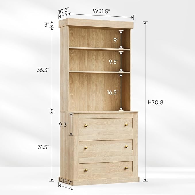 71" Tall Farmhouse Kitchen Pantry, Large Storage Cabinet with Drawers, Freestanding Coffee Bar Hutch with Microwave Stand, Adjustable Shelves for Kitchen, Living Room, Brown 3 Pcs