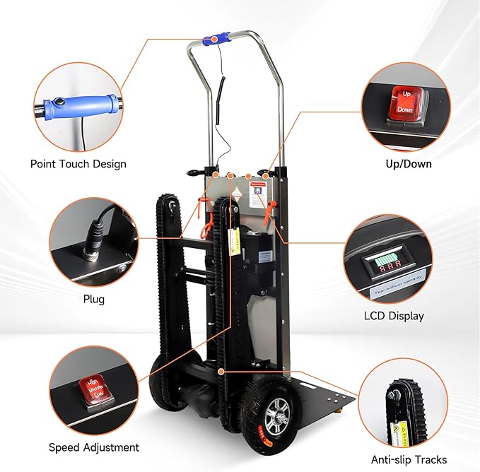 Electric Stair Climbing Dolly, 661lb 600W Powered Electric Stair Climbing Hand Trucks Dolly Cart with Rubber Tracks for Moving, Heavy Duty Stair Climber (Pure Black)
