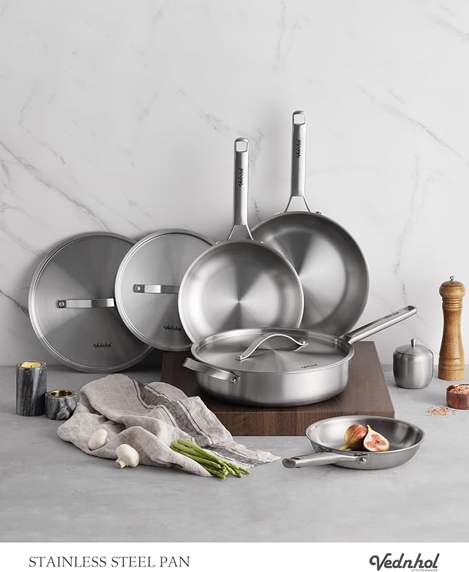 Stainless Steel Saute Pan with Stainless Steel Lid 6-Quart,12-Inch Deep Skillet,Dishwasher&Oven Safe,Induction&All Stove Compatible,Brushed Finish