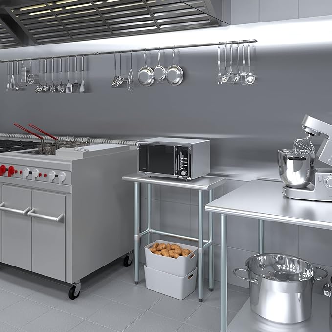 AmGood Stainless Steel Work Table Open Base | NSF Kitchen Island Food Prep | Laundry Garage Utility Bench (30" Long X 14" Deep)