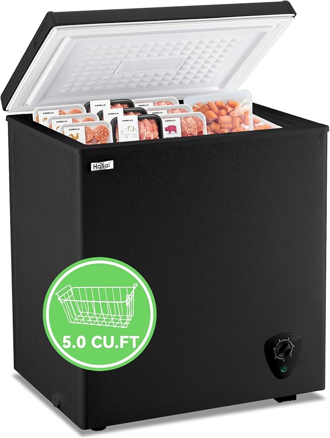 WANAI Chest Freezer 5.0 Cu.Ft Large Deep Freezers Freestanding Top Open 7 Temp Control Low Noise with Removable Basket for Dorm Apartment Home Kitchen