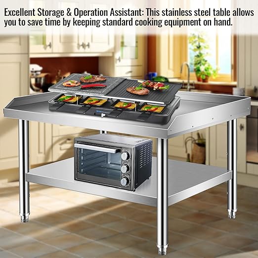 Stainless Steel Grill Equipment Stand Table with Adjustable Storage Undershelf, Great for Hotel, Home, and Restaurant Kitchen Switchgold, 36x30x24