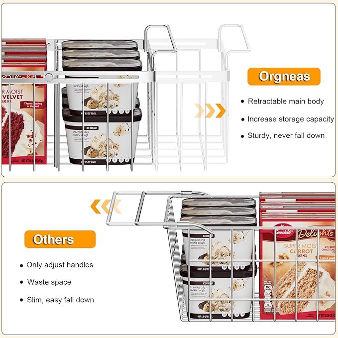 Orgneas Chest Freezer Organizer Bins with Dividers, Large Capacity Deep Freezer Baskets Expandable From 15.5" to 24.5" with Removable Divider Sheets for Easy Sort and Organize Frozen Food, 2Pcs