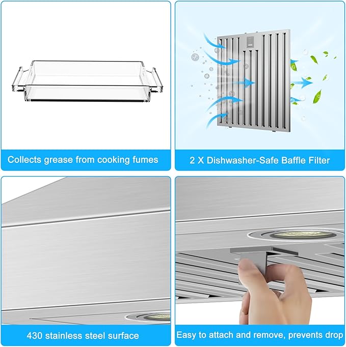 30 inch Range Hood Wall Mount, 1200 CFM with 4-Speed Gesture Sensing & Touch Control, Stainless Steel Ducted Kitchen Stove Vent Hoods with 2 LED Lights, Time Setting, Dishwasher-Safe Baffle Filters