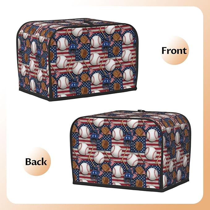 2 Slice Toaster Dust Cover, Machine Washable Fingerprint Protector Baseball Rustic Wooden American Flag, Soft Polyester Kitchen Appliance Cover