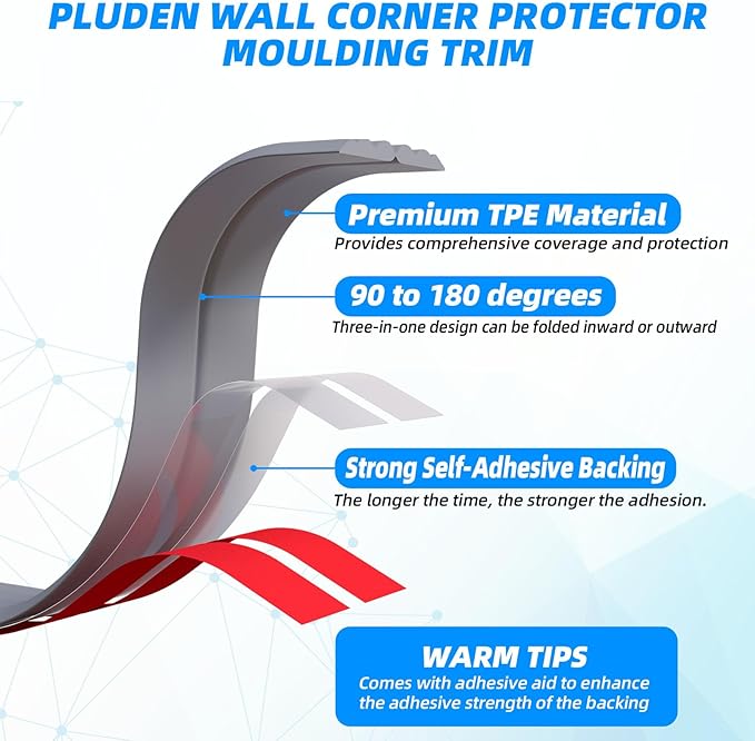 40FT Flexible Wall Corner Protector Moulding Trim, Peel and Stick Inside & Outside Wall Corner Guards Edge Protector,Self Adhesive Molding Trim Strip for Edge Ceiling