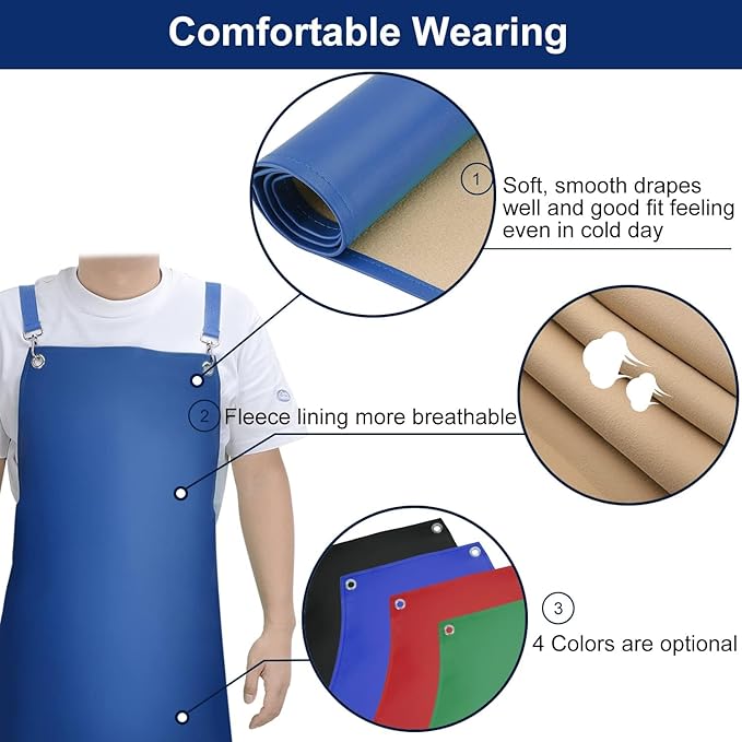 2 Pack Heavy Duty Vinyl Industrial Anti-Tear Apron, 43" x 26" Waterproof, Chemical Resistant, Blue, Unisex-Adults