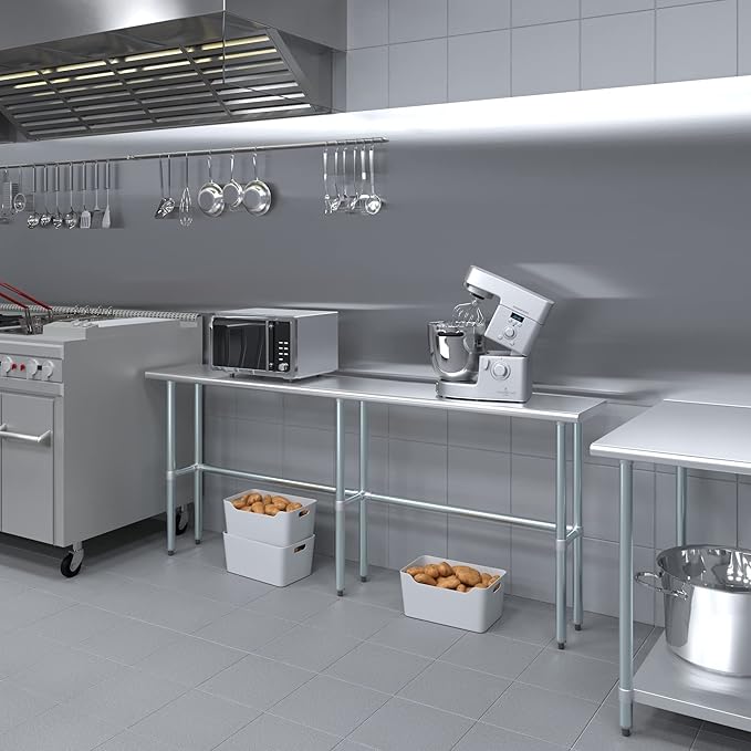 AmGood Stainless Steel Work Table Open Base | NSF Kitchen Island Food Prep | Laundry Garage Utility Bench (84" Long X 14" Deep)