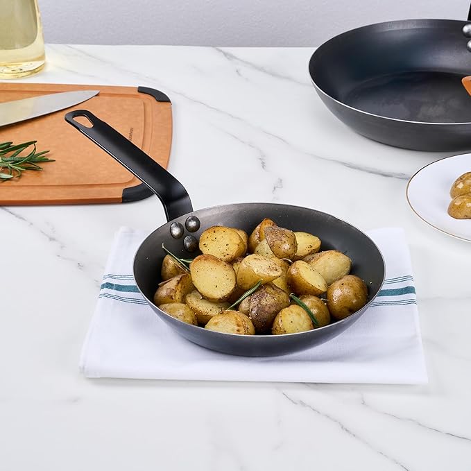 Restaurantware-Met Lux 9 Inch Fry Pan, 1 Lightweight Frying Pan - Induction-Ready, Triple-Riveted, Black Carbon Steel Cooking Skillet, Durable, For Searing, Sauteing, And Browning Food