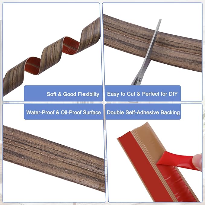 Wall Corner Protector Moulding Trim Peel and Stick Wall Corner Guards Trim Flexible Self Adhesive Edge Protector Moulding, 0.8 in x 20 Ft, Smoked Brown Wood