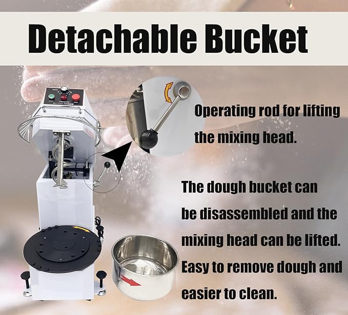 110V 20QT Commercial Dough Mixing Machine Electric Food Flour Kneading Stand Mixer with Removable Detachable Bowl Double Action Spiral Mixer for Bakeries 20L