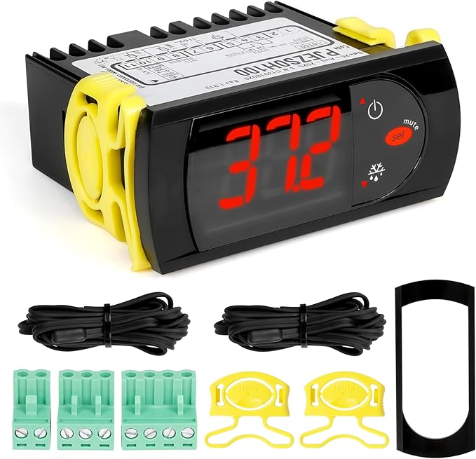 Replacement for Carel PJEZS0H100 Temperature Controller, for 115V 50/60hz Refrigerators/Freezer Types, Programmable Digital Thermostat with Sensor Probe & Mounting Hardware