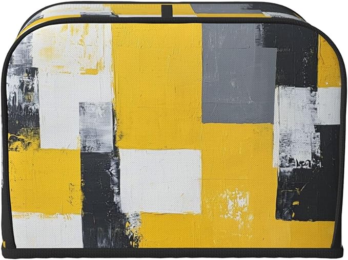 4 Slice Toaster Cover for Kitchen Yellow White Modern Art Waterproof and Dustproof Toaster Dust Cover with Side Pockets Decorative Universal Cover for Wide Slot Toasters and Small Appliances