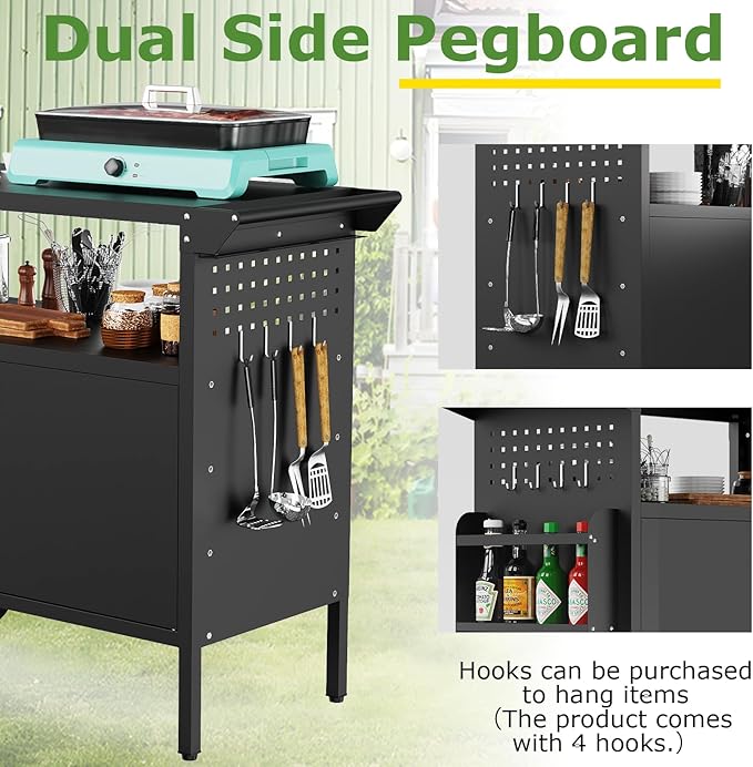 Grill Table,Outdoor Grill Cart with Storage,Outdoor Bar Cart with Wheels,Foldable Tabletop,Kitchen Island for Prep,Patio BBQ(Metal)