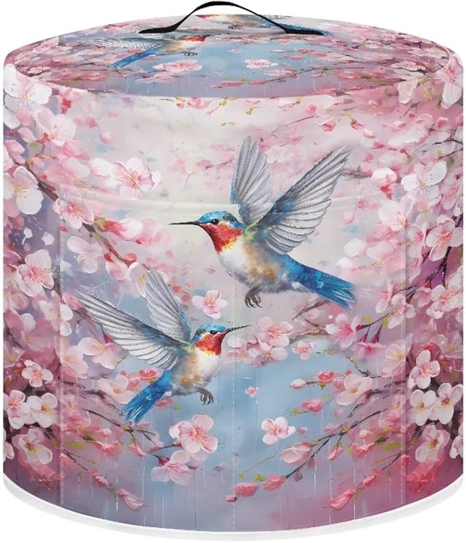 TODIYADDU Birds Cherry Blossoms Dust Cover for Electric Pressure Cooker Waterproof Air Fryer Cover Dust Cover with Storage Pocket and Handle Portable Instant Pot 3 Quart Pressure Cooker Cover Gifts
