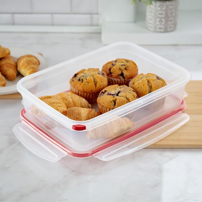 Sterilite Ultra-Seal 16 Cup Rectangle, Airtight Food Storage Container, Latching Lid, Microwave and Dishwasher Safe, Clear With Blue Gasket, 12-Pack