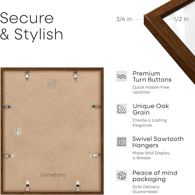 Homeforia 16x20 Diploma Brown Frame, High End Dark Oak 20x16 Certificate Wood Frame with Mat 14x17, 16 x 20 Walnut Wooden Graduation Degree Frame Matted to 14 by 17, Tempered Glass, Wall Kit, Set of 2