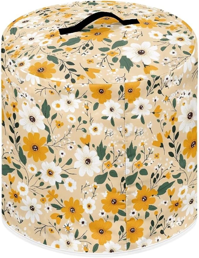 Kitchen Appliance Dust Cover for 8 Quart Pressure Cooker/Air Fryer/Rice Cooker Dust & Stains Protection Cover with Top Handle and Storage Pocket Yellow White Daisy Flowers