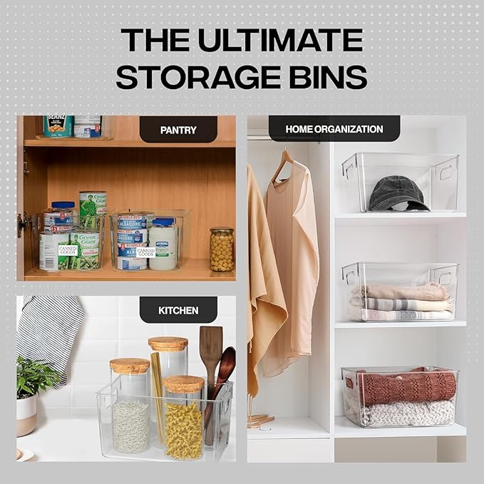 Set Of 2 Plastic Storage bins,  13.6x9.5x5.7''Versatile Kitchen Pantry Organization and Storage,for Plastic Storage Container Under Bed,Under Sink Bathroom Organizer (Clear, 2 Pack Large