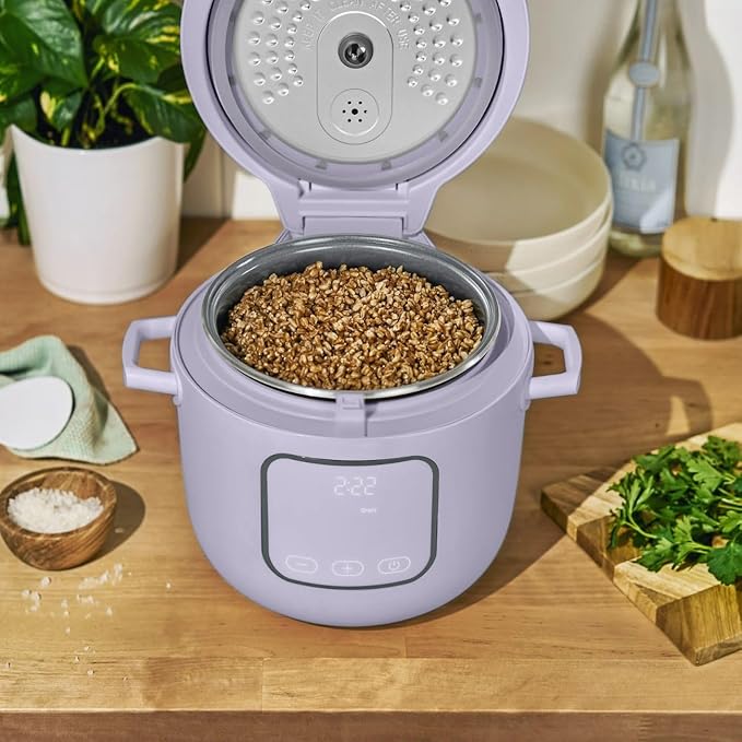 Beautiful 14-Cup Electric Rice & Grain Cooker, Ceramic Nonstick, 8 Presets, Slow Cook, Steamer Tray (Lavender)