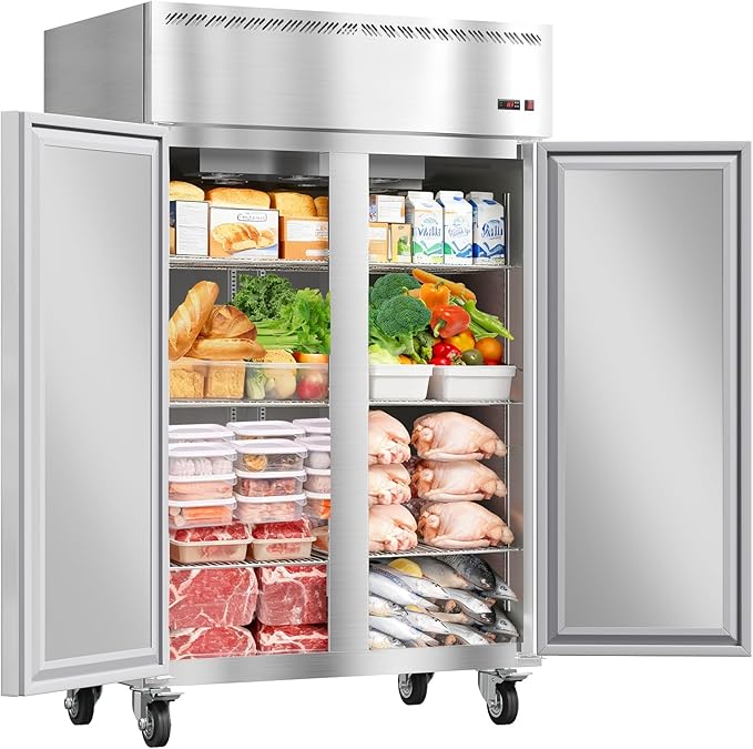 48" Commercial Refrigerator Freezer Combo, 36 Cu.ft Upright Freezer, Stainless Steel Beverage Cooler, 2-Door Commercial Refrigerator Freezer, Fan Cooling, Auto Defrost, 6 Shelves for Restaurant Shop