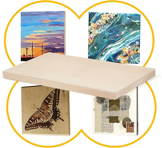 Falling in Art 2 Pack Unfinished Wooden Canvas Panels, 4x12 Gallery Birch Wood Panels Kit, 1 1/2" Deep Art Cradle Boards for Acrylic Painting, Pouring and Burning
