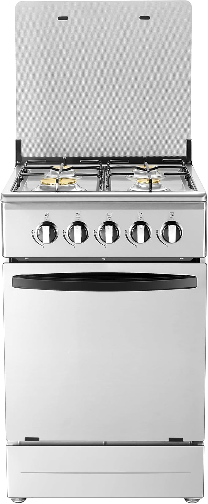20" Free Standing Gas Stove Oven Range,4 Burner LPG Cooktop with 65L Oven, 201 Stainless Steel Body, Double Layer Mirror Surface Tempered Glass Door, Compact Design for Kitchen (LPG)