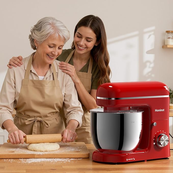Stand Mixer, 3-In-1 8-Speed 660W 6.5QT Tilt-Head Food Electric Mixers with Bowl, Dough Hook, Whisk and Beater, Kitchen Mixer for Baking, Cake and Most Home Cooks, Red