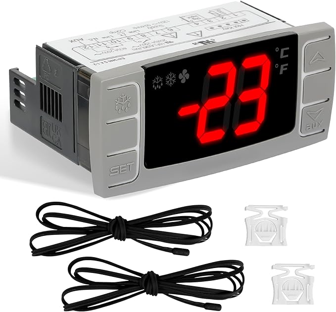 Replacement for Dixell XR03CX-4N0F1 Temperature Controllers, Ideal for 120V 50-60hz Commercial Refrigerators/Freezer,Programmable Digital Thermostat with Sensor Probe & Mounting Hardware