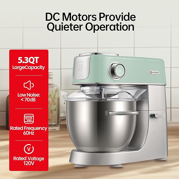 Hauswirt High-End Smart Stand Mixer M5, LED Touchscreen Mixers Kitchen Electric Stand Mixer, 5 Preset Menus, 5.3Qt Dough Mixer, 11speeds Kitchen Mixer with Egg Whisk, Dough Hook, Beater, lake green