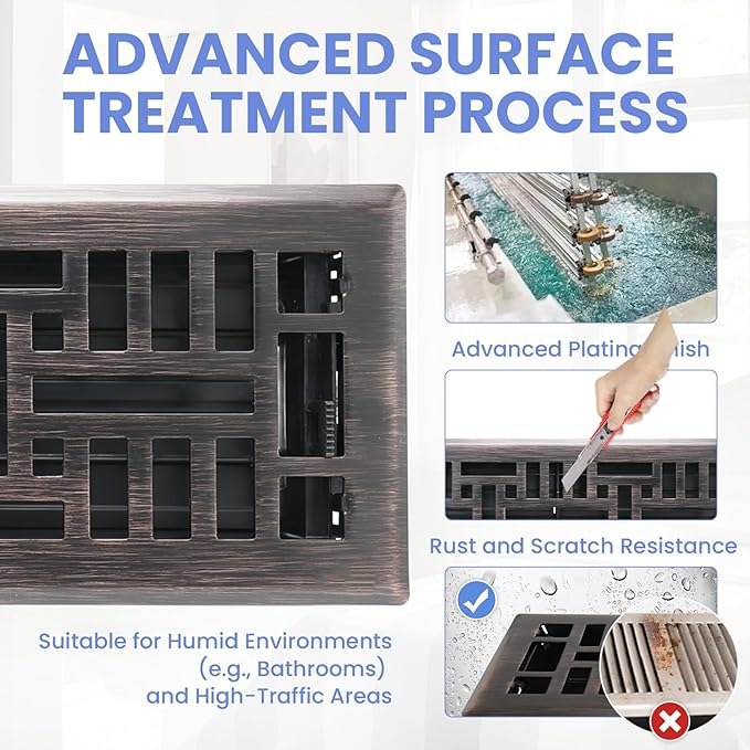 4x14 Inches Heavy Duty Walkable Floor Register Easy Adjust Air Supply Lever Floor Vents - Seattle Design - Vent Cover for Home Floor - Oil Rubbed Bronze