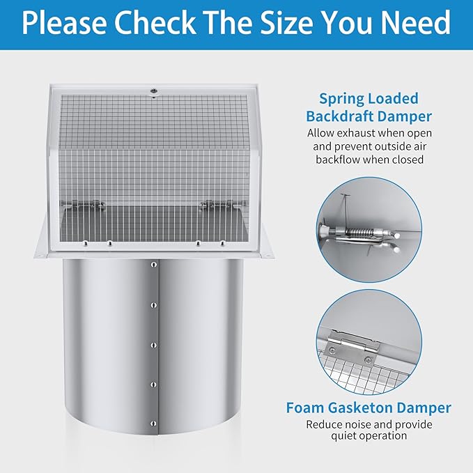 10 Inch Hooded Wall Vent with Screen and Damper,Wall Exhaust Vent Cover Cap,Dryer Vent Cover Outside,External Extractor Wall Vent Hood for House Kitchen Range Hood Air Ventilation White