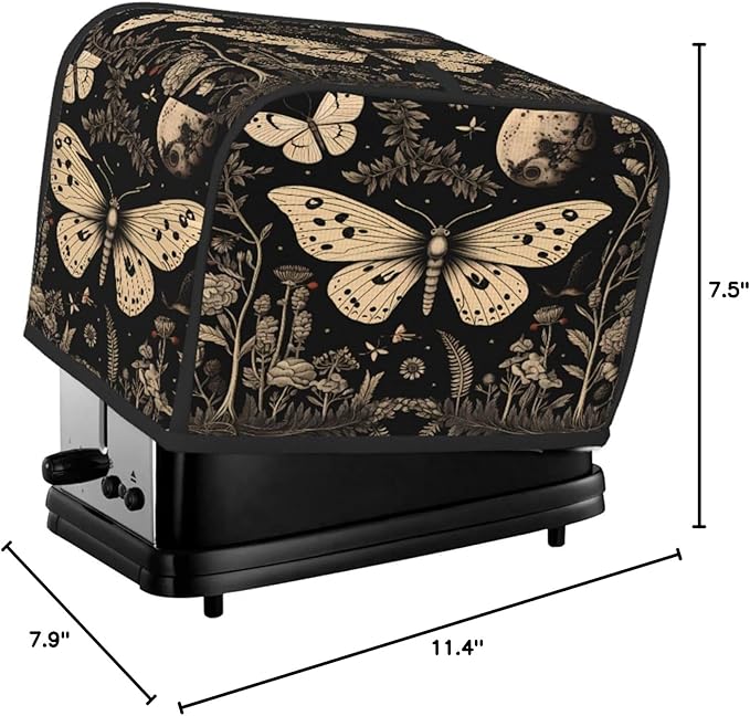 Toaster Cover 2 Slice Vintage Gothic Floral Moon Butterfly Waterproof Appliance Cover with Hang Loop Bread Baker Toaster Cover for Kitchen