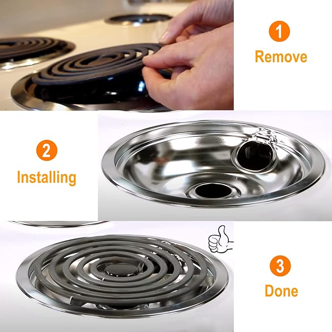 Chrome Drip Pan Stove Burner Covers, Electric Stove Burner Drip Pans for Whirlpool W10278125, 4 Pack (4x8")