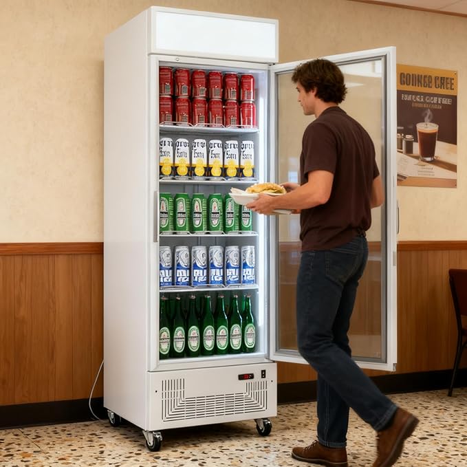 Commercial Beverage Refrigerator 15 Cu.ft. with Glass Door Display Merchandiser Fridge ETL Drink Cooler for Bars,Restaurants, Convenience Stores, Supermarkets and Offices White