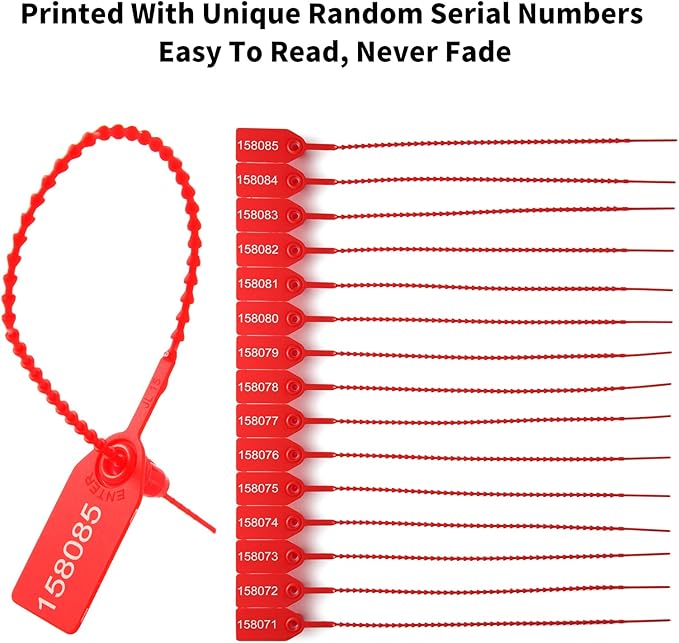 100 Plastic Tamper Seals Fire Extinguisher Tags Numbered Zip Ties Pull Tite Security Tags Disposable Self-Locking Safety Ties (Red)