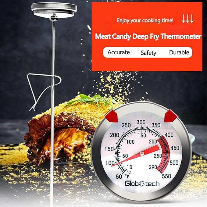 Water Proof 2" Dial Deep Fry Thermometer, Stainless Steel Cooking Thermometers for Meat Candy Grill Turkey, BBQ 12" Long Stem