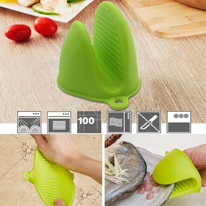 Silicone Cooking Pinch Grips Oven Mitts - Finger Protector Pot Holder for Kitchen,Cooking,Baking,BBQ - Heat Resistant Gloves, 2 Pairs (Blue and Green)