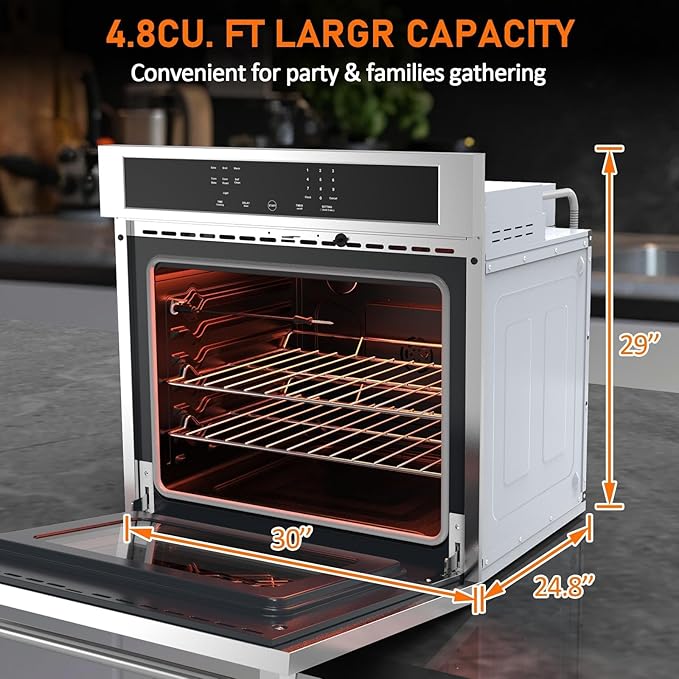 PioneerWorks 30" Electric Single Wall Oven, 4.8 cu.Ft. Capacity AirFry True Convection, Self Cleaning, Stainless Steel Freestanding Electric Range Oven with Front Control, Silver