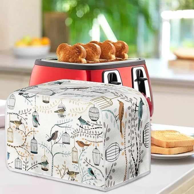 UNICEU Bird Print Toaster Cover 4 Slice Dustproof Bakeware Protector Small Kitchen Appliance Dust Covers Protection
