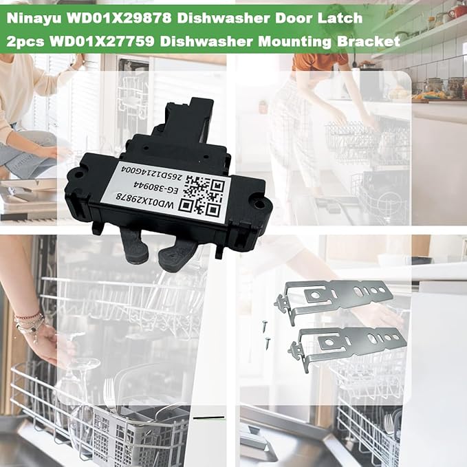 Upgrade WD01X29878 WD01X27701 Dishwasher Door Latch and 2pcs WD01X27759 Dishwasher Mounting Bracket Compatible with GE Dishwasher GDT665SSN8SS GDT645SSN8SS Replaces 265D1214G004 EG-380944